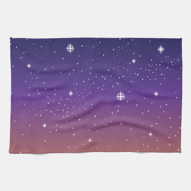 Purple and Gold Starry Sunset Sky Tea Towel (Horizontal)