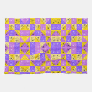 Purple and gold summer floral seamless pattern tea towel