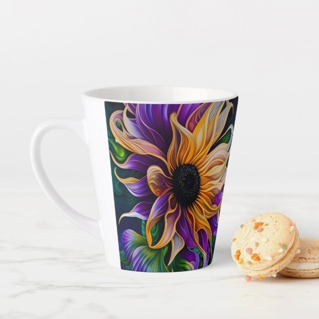 Purple and Gold Sunflower Art Latte Mug (In Situ)