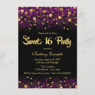 Purple and Gold Sweet Sixteen Party Invitation