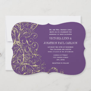 Purple and Gold Swirl Wedding Invitation