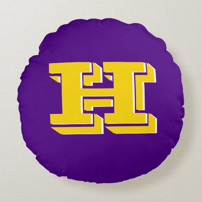 Purple and Gold Team Pride Monogram Round Cushion (Front)