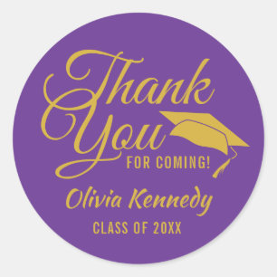 Purple And Gold Thank You Graduation Party Favour Classic Round Sticker