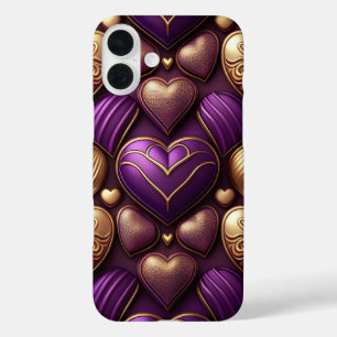 PURPLE AND GOLD VALENTINE LOVE HEARTS iPhone 16 PLUS CASE