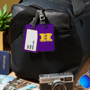 Purple and Gold Varsity Letter Style Monogram Luggage Tag