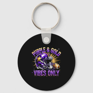 Purple And Gold Vibes Only Football Fan Gift Key Ring