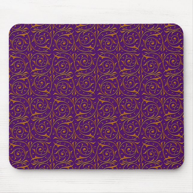 Purple and Gold Vine Pattern Mouse Pad (Front)