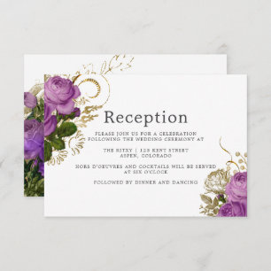 Purple and Gold Vintage Chic Wedding Reception Invitation