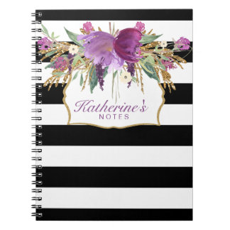 Purple and Gold Watercolor Flowers Notebook