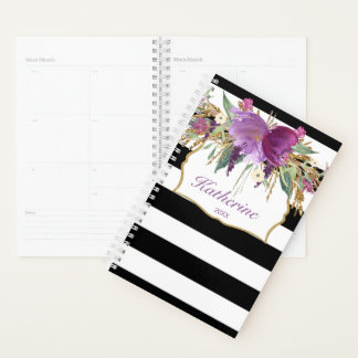 Purple and Gold Watercolor Flowers Planner