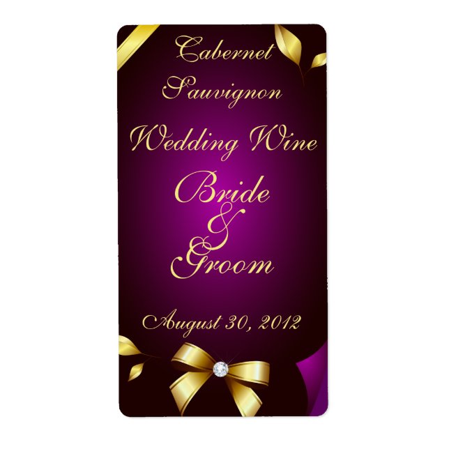 Purple and Gold Wedding Wine Label (Front)