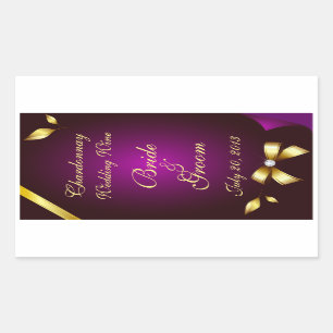 Purple and Gold Wedding Wine Label Sticker