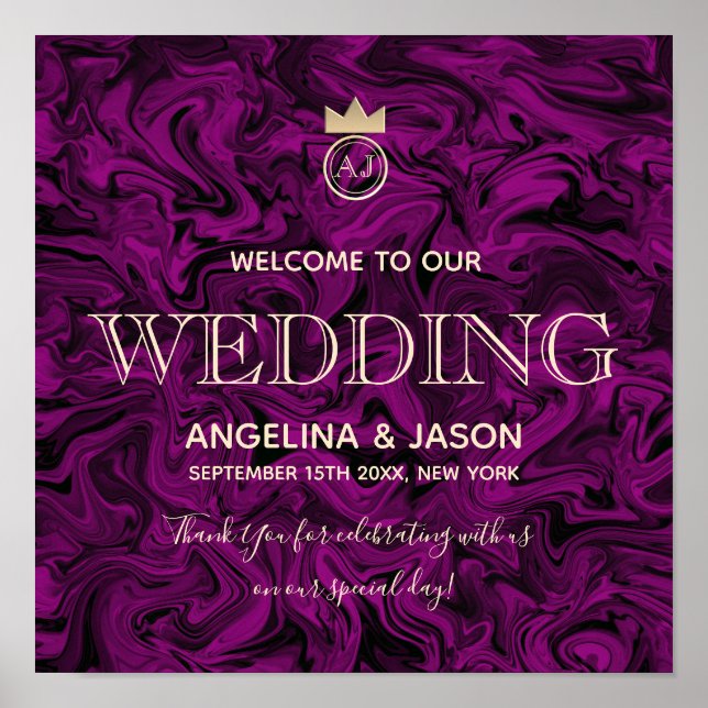 Purple and Gold Welcome Wedding Poster (Front)