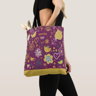 Purple and Gold Whimsy Tote Bag
