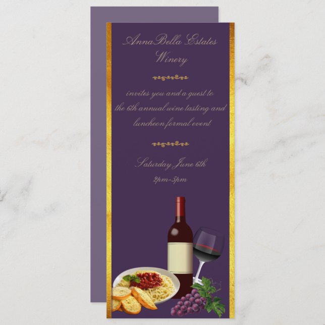 Purple and Gold Winery Luncheon Event Invitation (Front/Back)