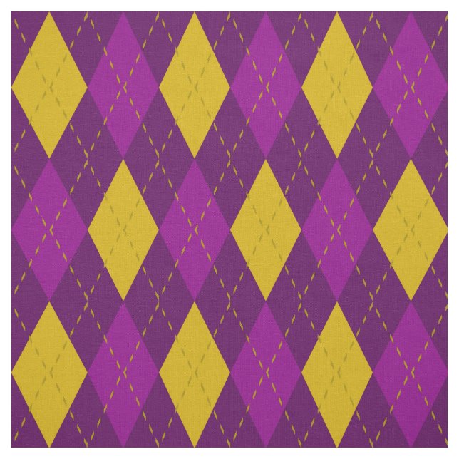Purple and Gold Yellow Argyle Pattern Fabric (Swatch)