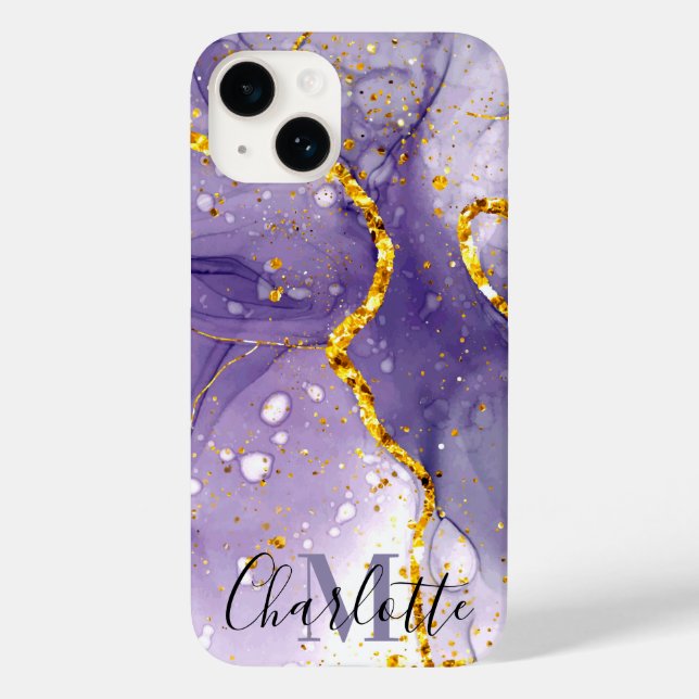 Purple and Golden Marble Case-Mate iPhone Case (Back)