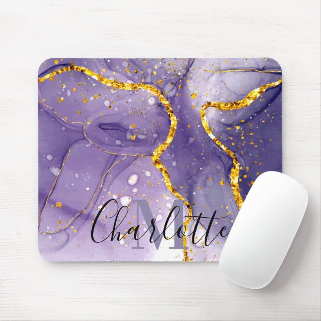 Purple and Golden Marble Mouse Pad (With Mouse)