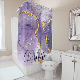 Purple and Golden Marble Shower Curtain