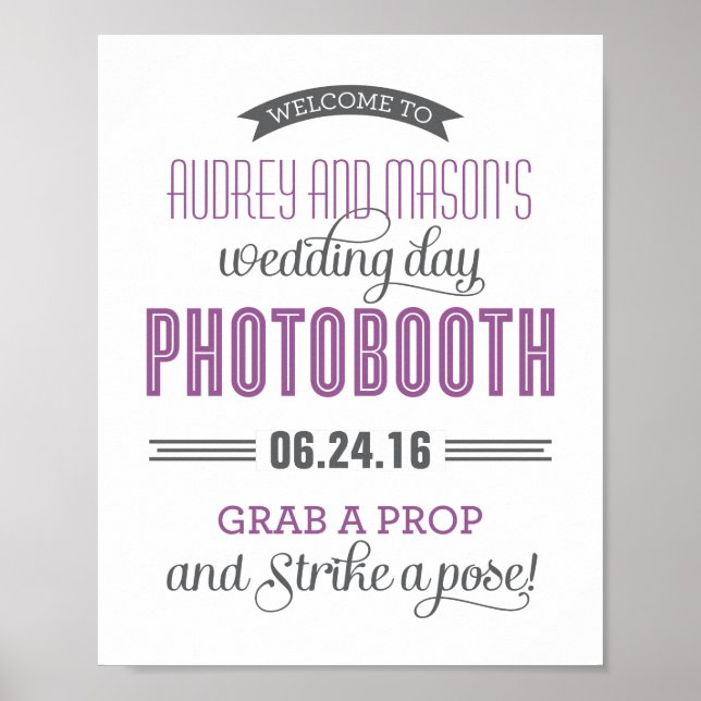 Purple and Gray Banner Photo Booth Wedding Poster (Front)