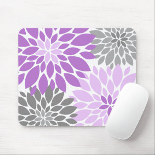 Purple and Gray Chrysanthemums Floral Pattern Mouse Pad