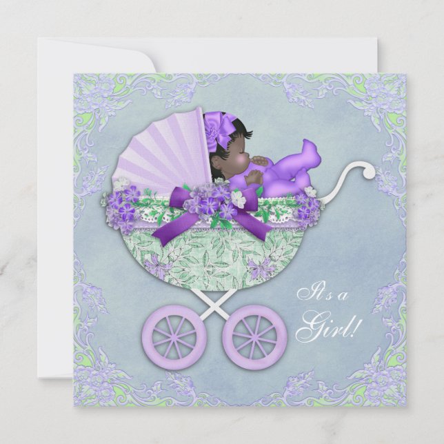 Purple and Green African American Baby Girl Shower Invitation (Front)
