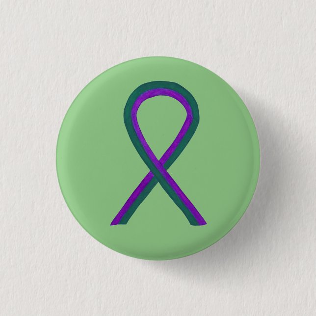 Purple and Green Awareness Ribbon Button Pin (Front)
