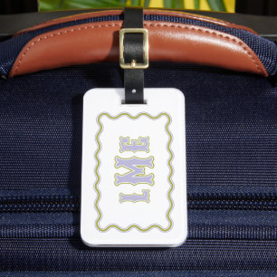 Purple and Green Bespoke Scalloped Monogram Luggage Tag
