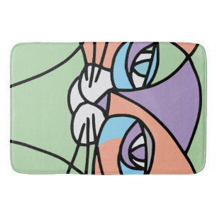 Purple and green Cat face Bath Mat