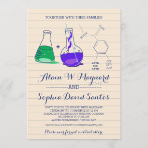 Purple and Green Chemistry Photo Wedding Invites