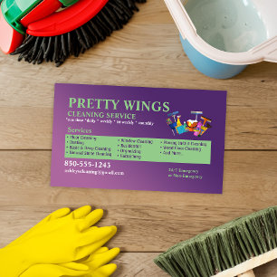 Purple and Green Cleaning Service Business Card 