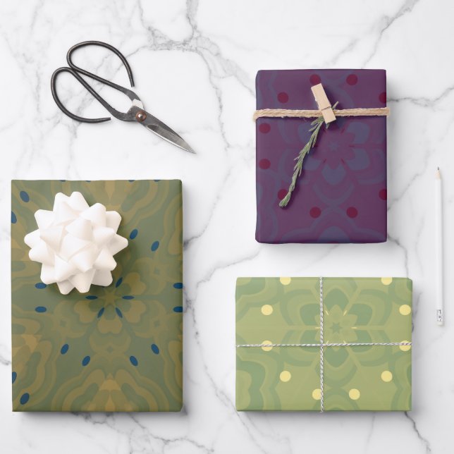 Purple and Green Colour Palette Wrapping Paper Sheet (Front)