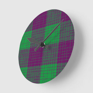 Purple and Green Crosshatch Chequered Pattern Round Clock