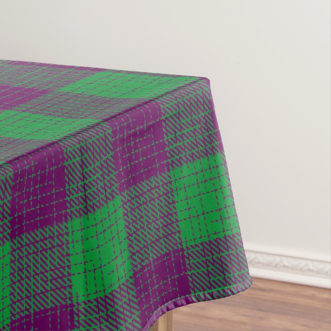 Purple and Green Crosshatch Chequered Pattern  Tablecloth (In Situ)