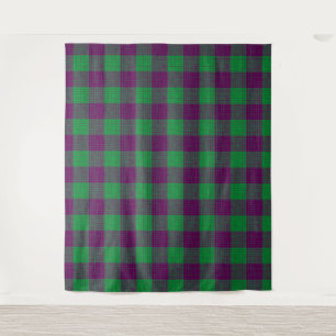 Purple and Green Crosshatch Chequered Pattern Tapestry