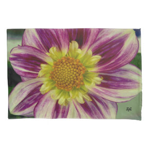 Purple and green dahlia pillowcase
