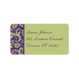 Purple and Green Damask Return Address Label