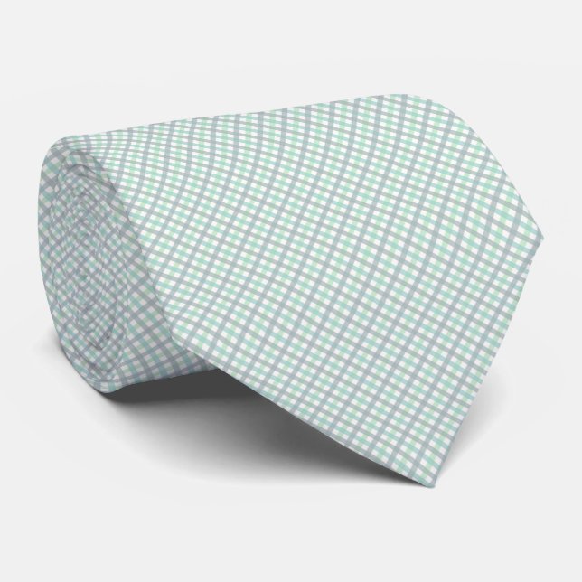 Purple and Green Diagonal Plaid Design Tie (Rolled)