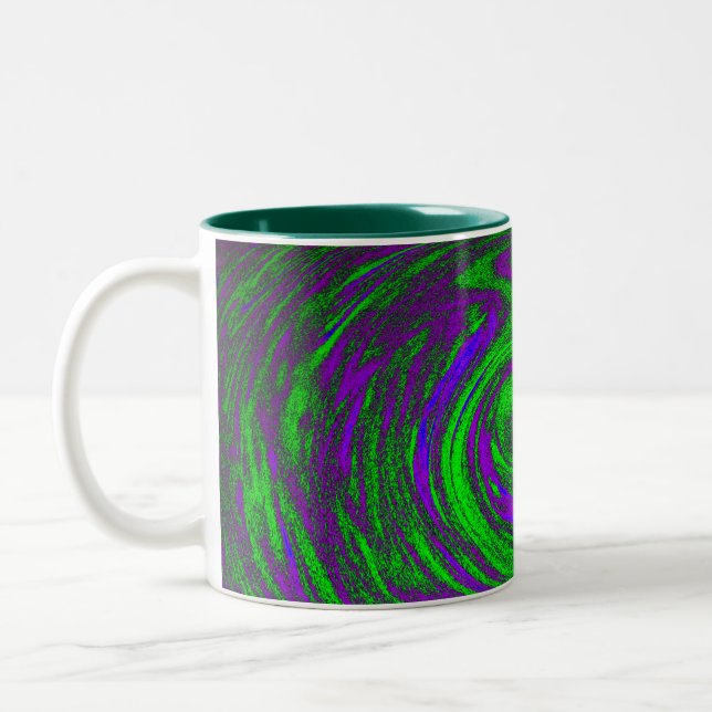 Purple and Green Digital Art Abstract Two-Tone Coffee Mug (Left)