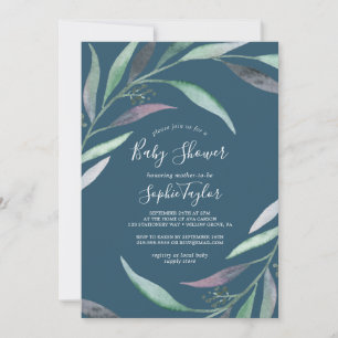 Purple and Green Eucalyptus Blue Baby Shower Invitation