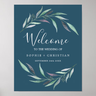 Purple and Green Eucalyptus   Blue Welcome Wedding Poster