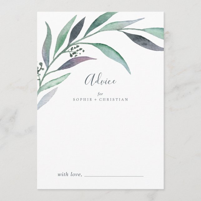 Purple and Green Eucalyptus Wedding Advice Card (Front)