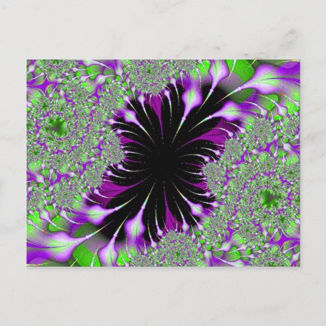 purple and green feathers fractal postcard (Front)
