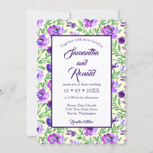 Purple and Green Floral Botanical Wedding Invitation