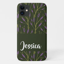 Purple and green floral branches pattern