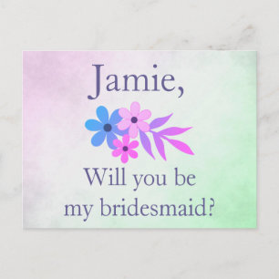 Purple and Green Floral Bridesmaid Invitation Postcard
