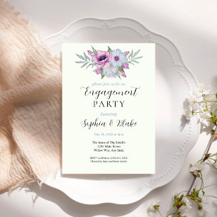 Purple and Green Floral   Green Engagement Party Invitation