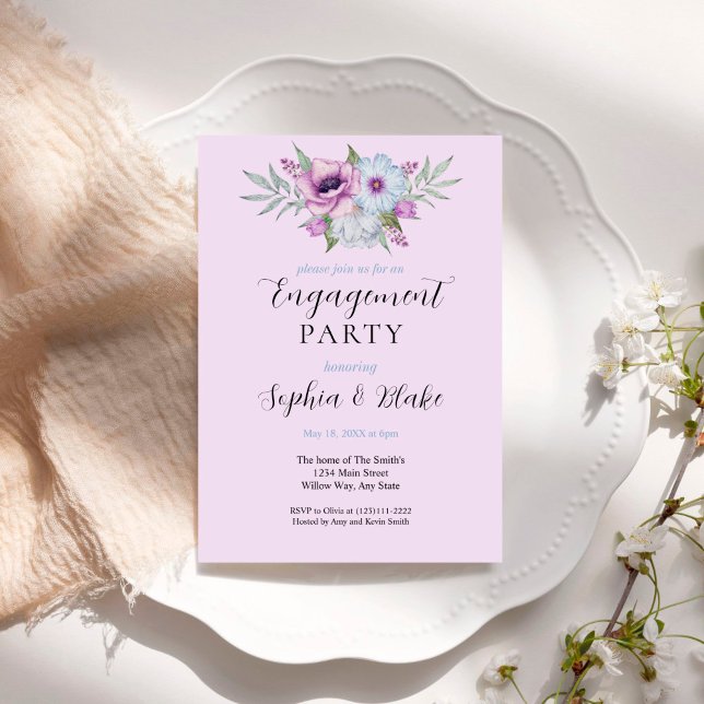 Purple and Green Floral | Purple Engagement Party  Invitation (Creator Uploaded)