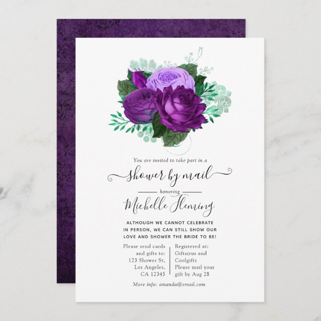Purple and Green Floral Shower by Mail Invitation (Front/Back)