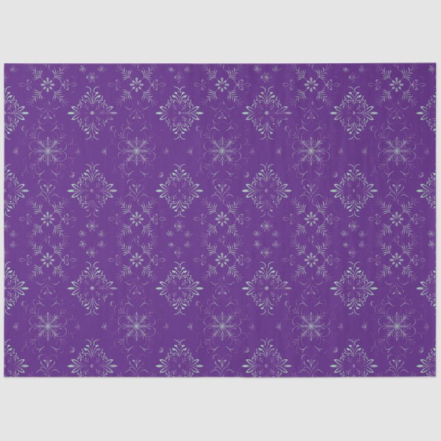 Purple and Green Floral Snowflake Christmas Tissue Paper (Front)